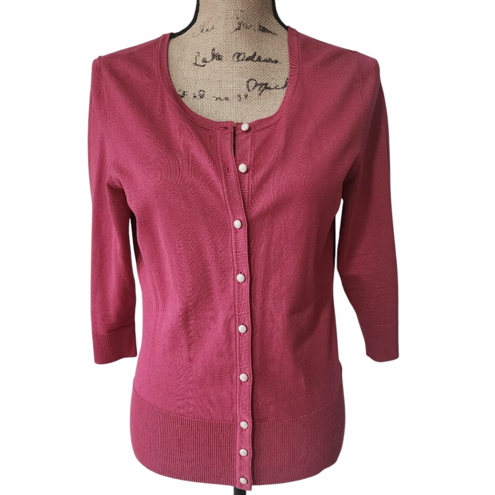 White House Black Market Rose Pink Button-Front Cardigan